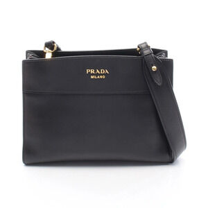 Prada Bibliotheque Shoulder Bag Leather Black Red